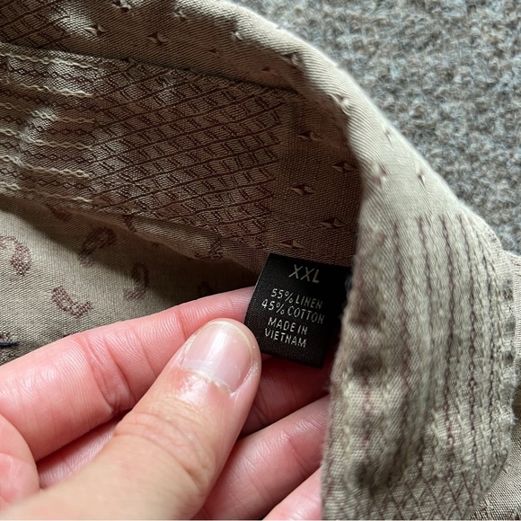 Tasso Elba Brown Tan Paisley Patchwork Short Sleeve Button Shirt Linen Blend XXL - Picture 3 of 10